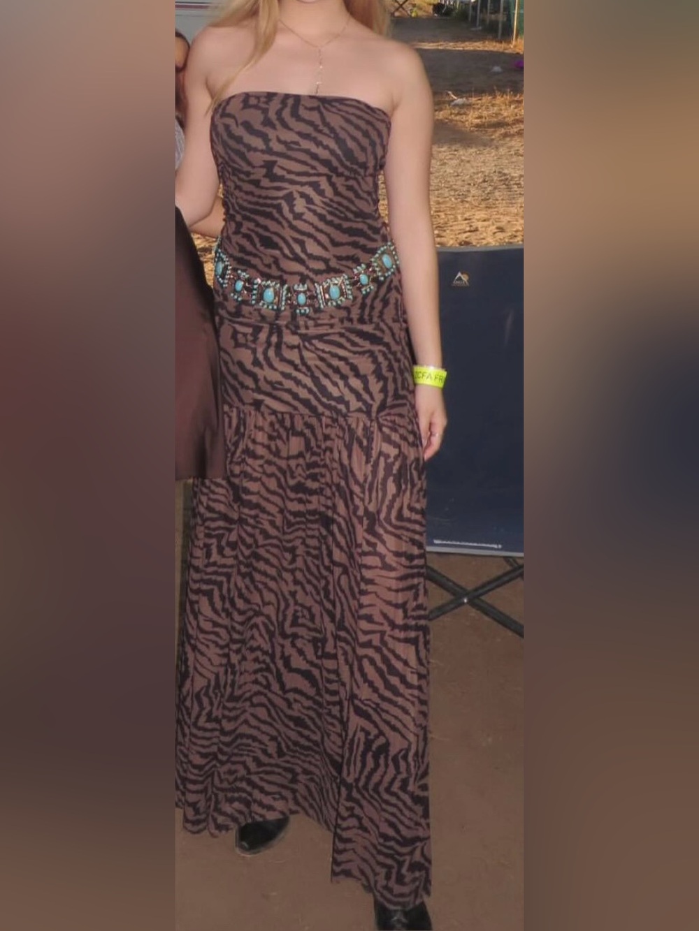 Strapless Brown Zebra-Print Maxi Dress
